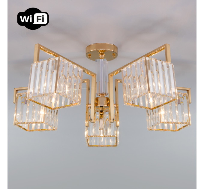 Потолочная люстра с управлением по Wi-Fi 10126/5 золото/прозрачный хрусталь Strotskis Smart (10117/5)