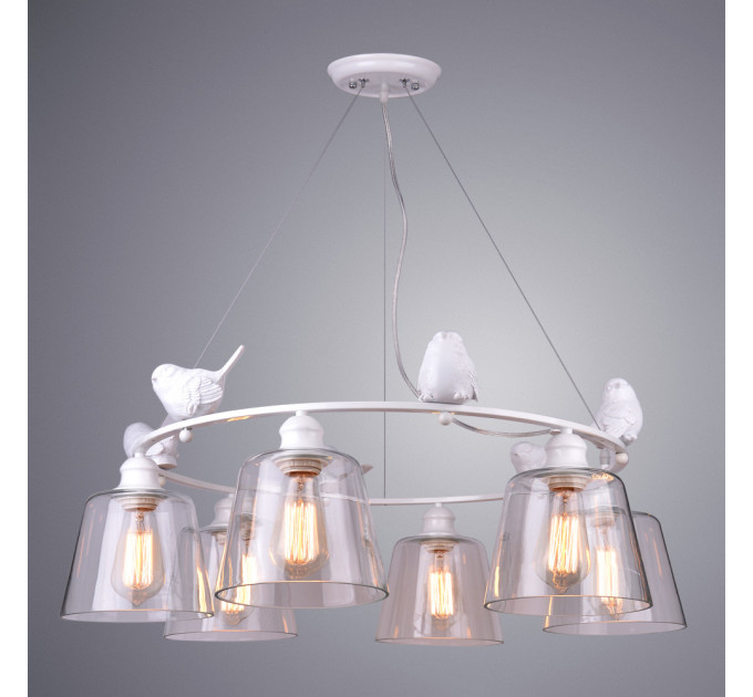 Подвесная люстра с птичками Passero Arte Lamp 6*40W Е27 A4289LM-6WH