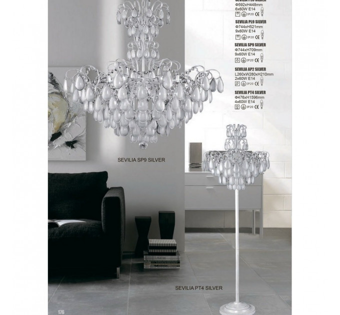 Торшер Crystal Lux Sevilia PT4 Silver
