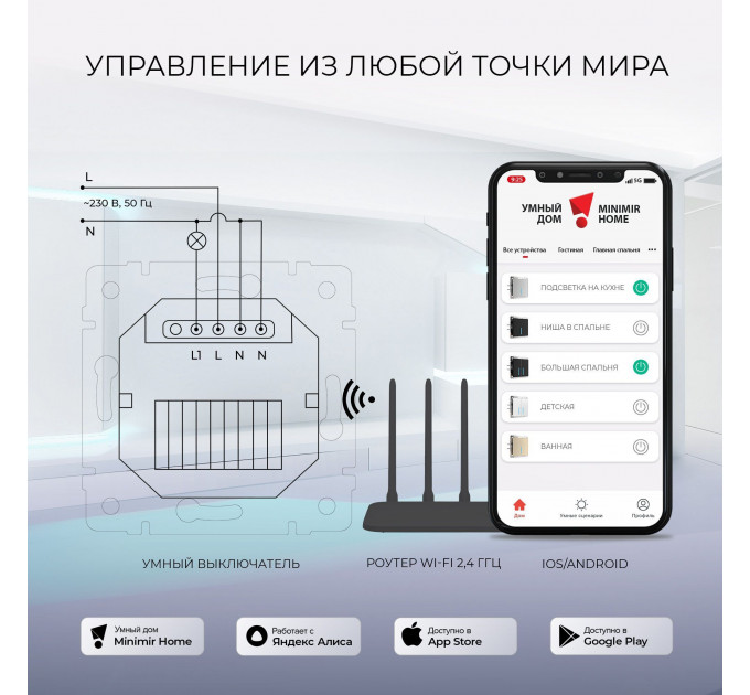 Умный сенсорный выключатель одноклавишный (шампань) W4513011
