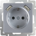 Розетка с заземлением, шторками и USBх2 (серебряный) WL06-SKGS-USBx2-IP20